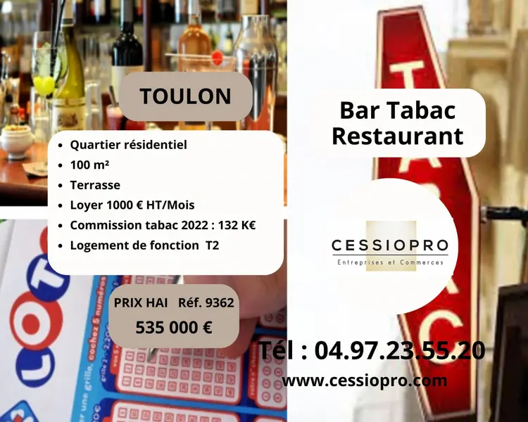 BAR TABAC RESTAURANT DANS QUARTIER RESIDENTIEL DE TOULON