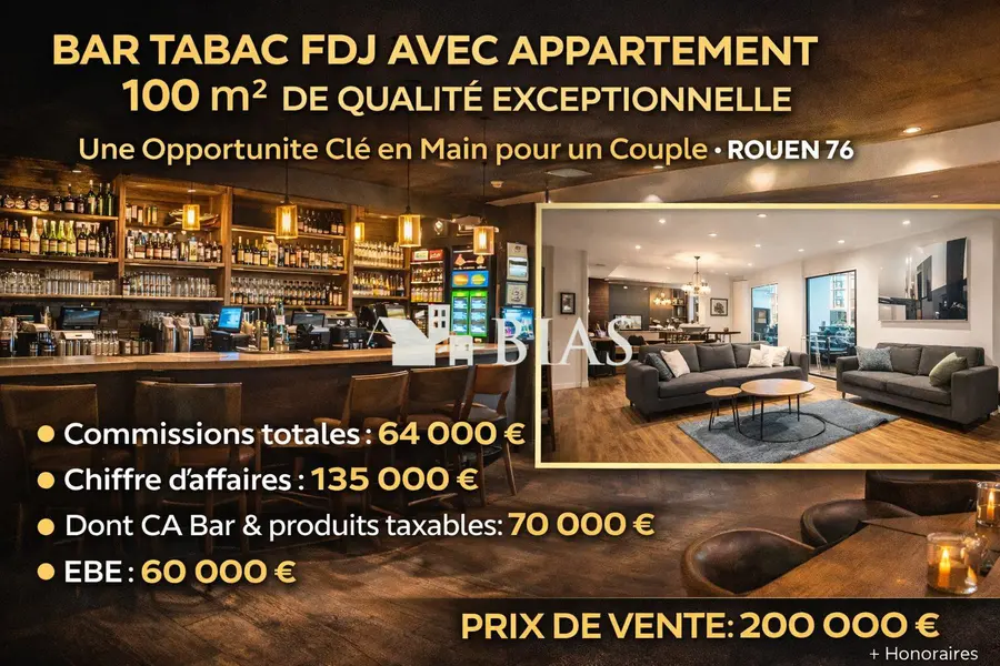 Fonds de commerce à vendre - Cafés et bars - Rouen (76000) - 219 200 €