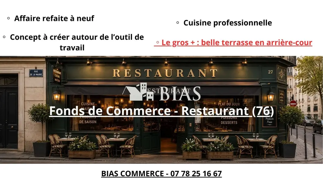 Fonds de commerce à vendre - Restauration - Rouen (76000) - 166 500 €