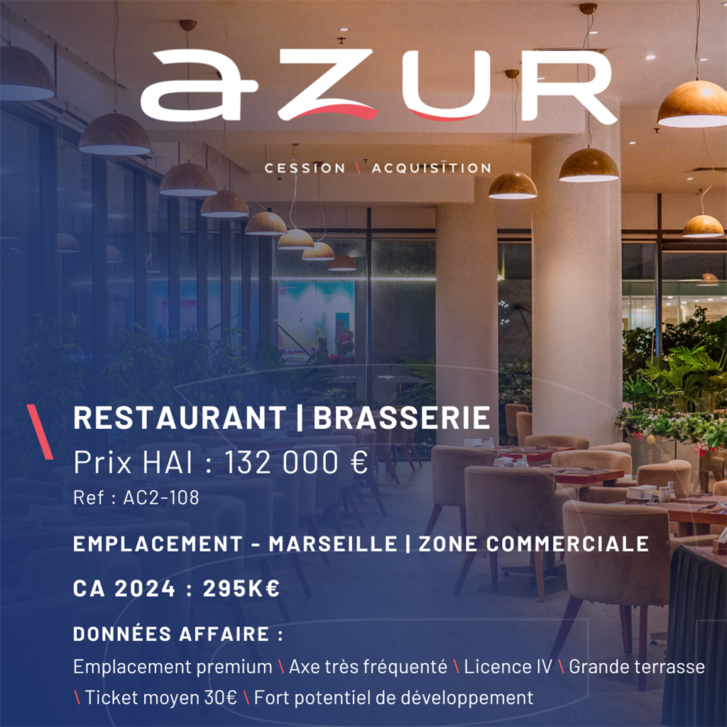 VENTE Restaurant Brasserie en zone commerciale