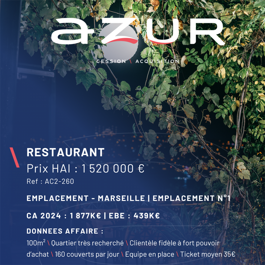 VENTE Restaurant Emplacement n°1 à Marseille