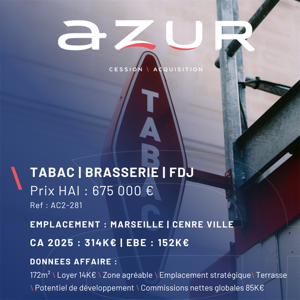 VENTE Tabac Brasserie FDJ Centre Ville Marseille
