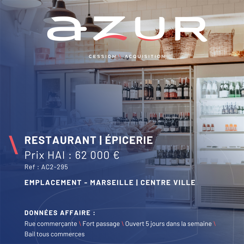 VENTE Restaurant Epicerie dans le 6ème à Marseille