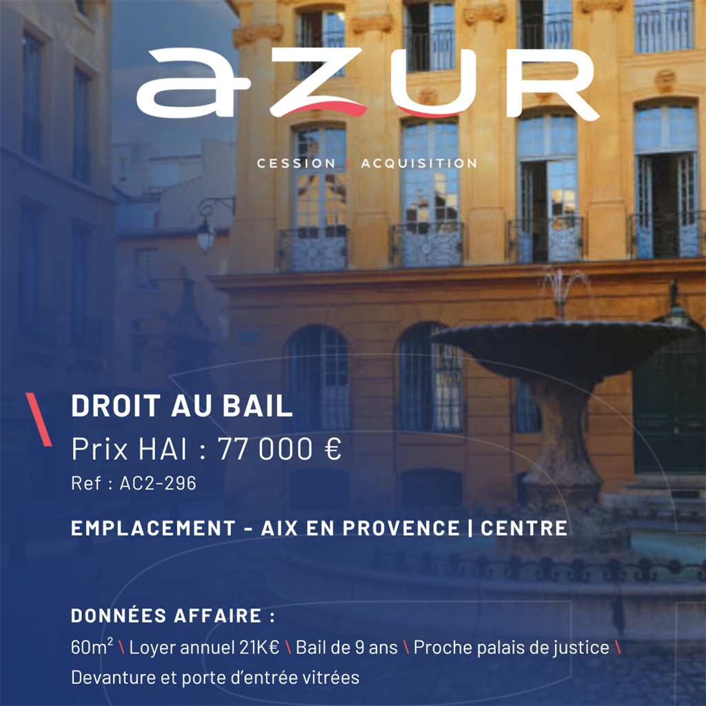 VENTE Droit au bail local 60m² dans Aix Centre