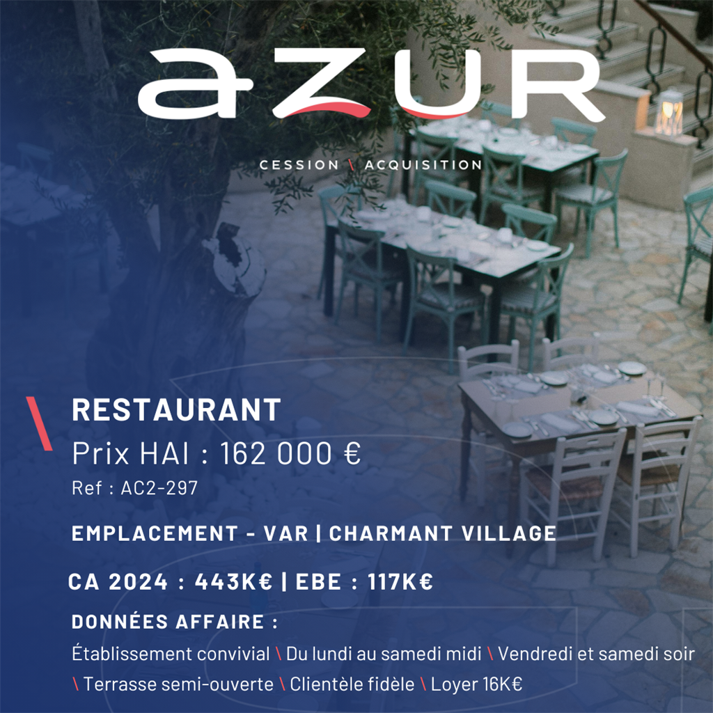 Fonds de commerce à vendre - Restauration - Var (83) (83390) - 162 000 €