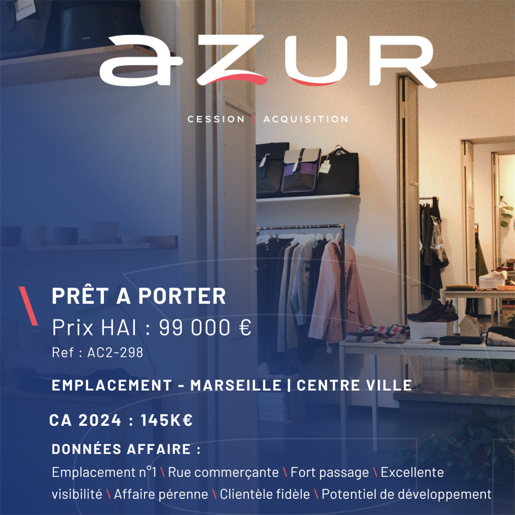 VENTE Prêt a porter emplacement n°1 Centre Ville