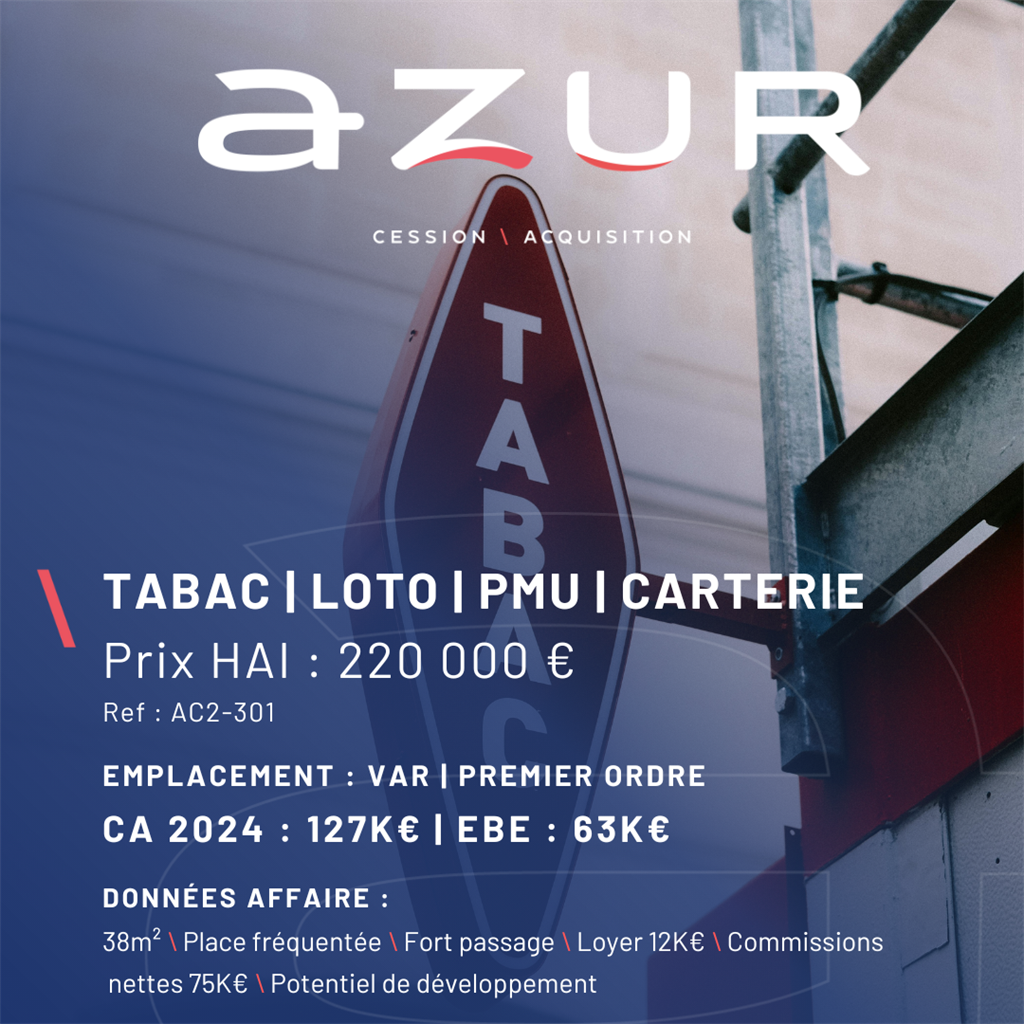 VENTE Tabac Loto PMU Carterie dans le Var