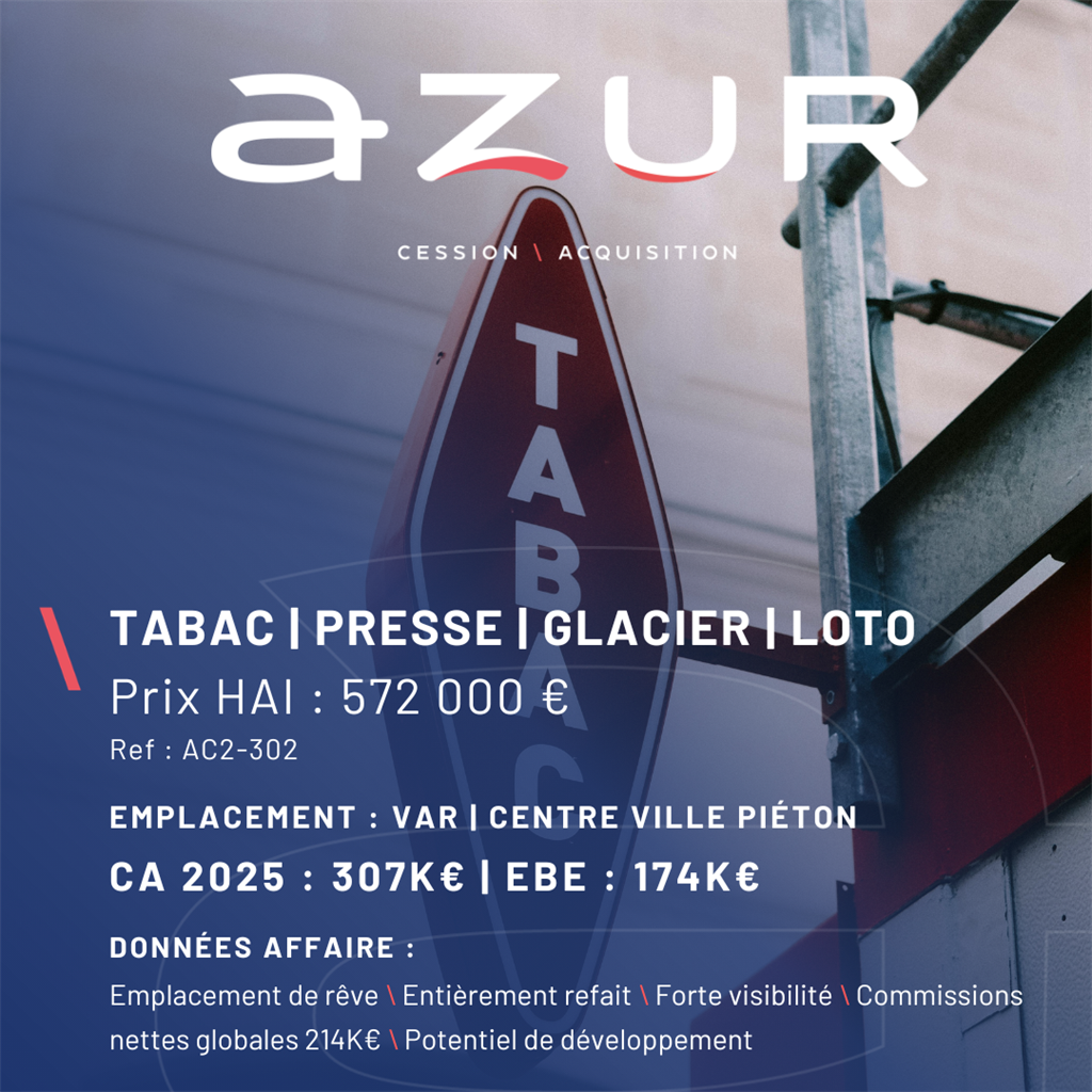 VENTE Tabac Presse Loto Glacier dans le Var