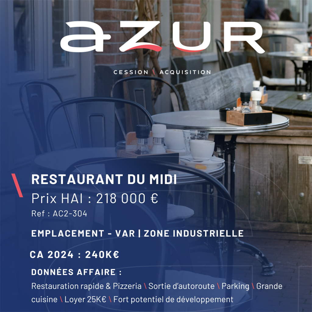 VENTE Restaurant du midi 5j/7 dans le Var