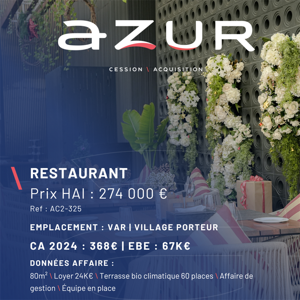 Fonds de commerce à vendre - Restauration - Var (83) (83130) - 274 000 €