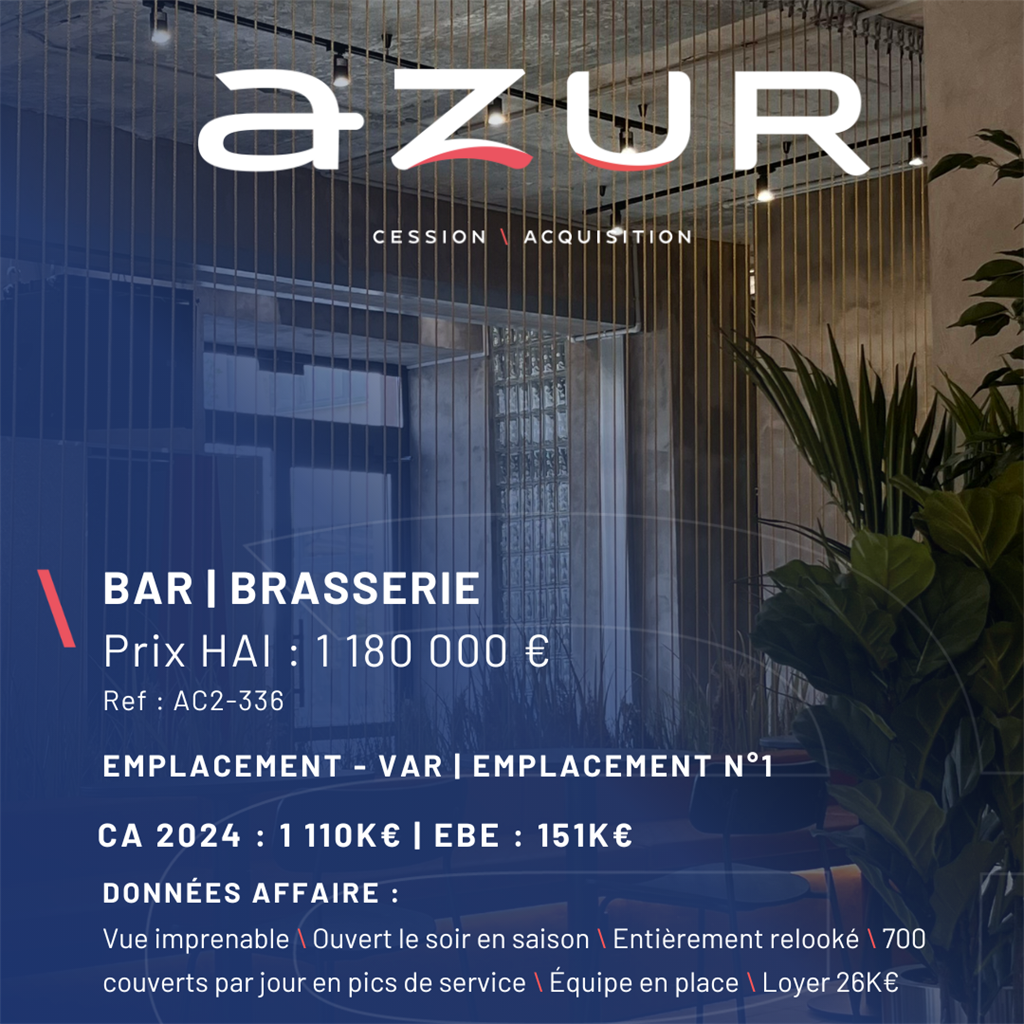 VENTE Bar Brasserie emplacement n°1 dans le Var