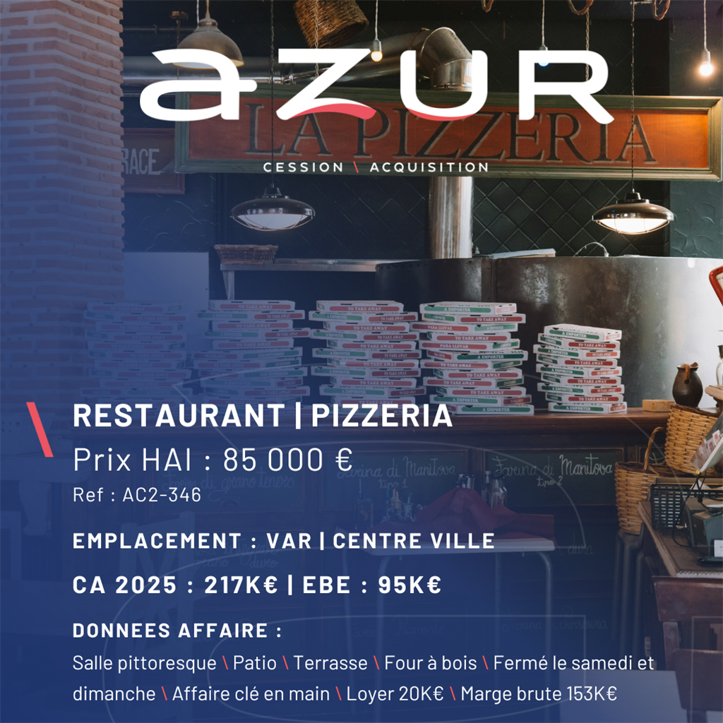 VENTE Pizzeria avec patio dans le Var