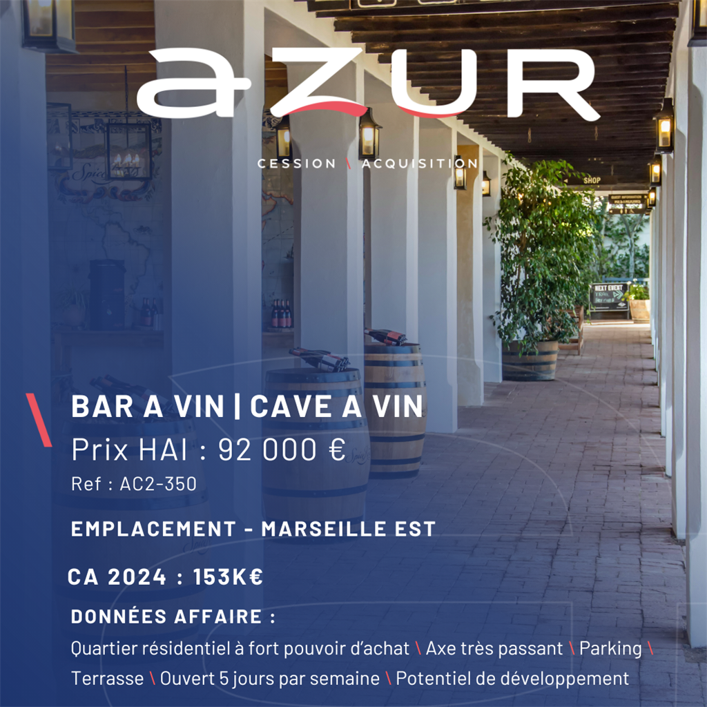 VENTE Bar à vin & Cave à vin à Marseille Est
