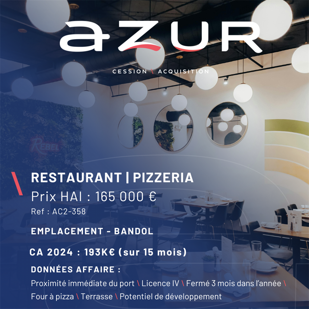 Fonds de commerce à vendre - Restauration - Bandol (83150) - 165 000 €
