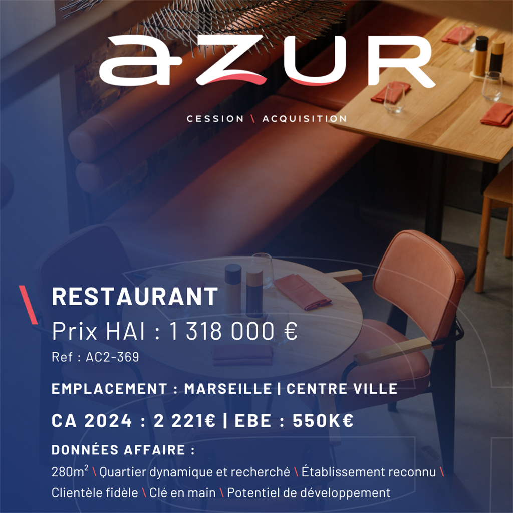 VENTE Restaurant reconnu Centre Ville Marseille