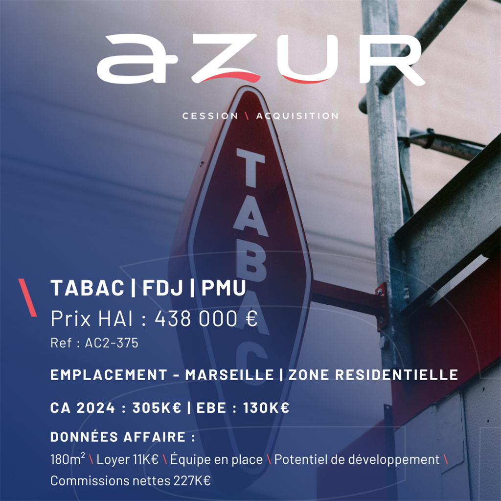 VENTE Tabac FDJ PMU sur Marseille Est