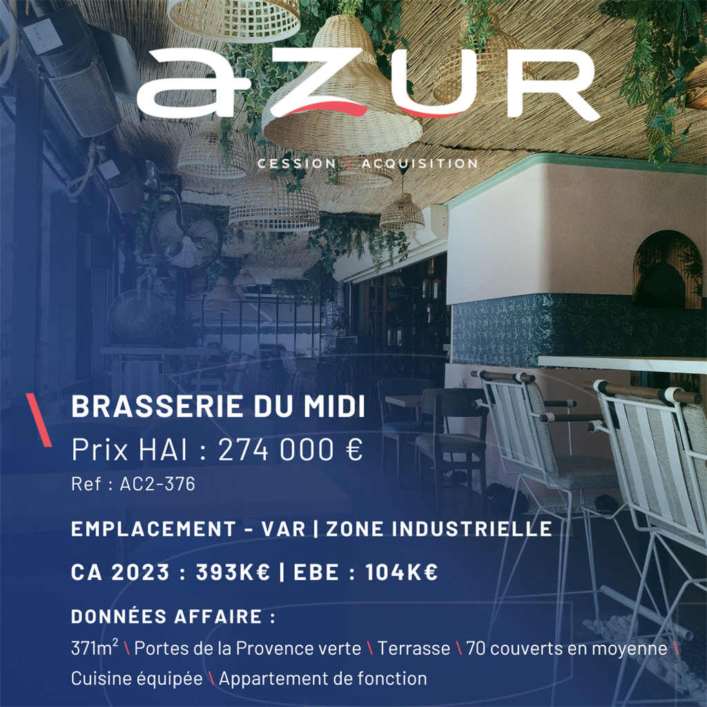 Fonds de commerce à vendre - Restauration - Var (83) (83170) - 274 000 €