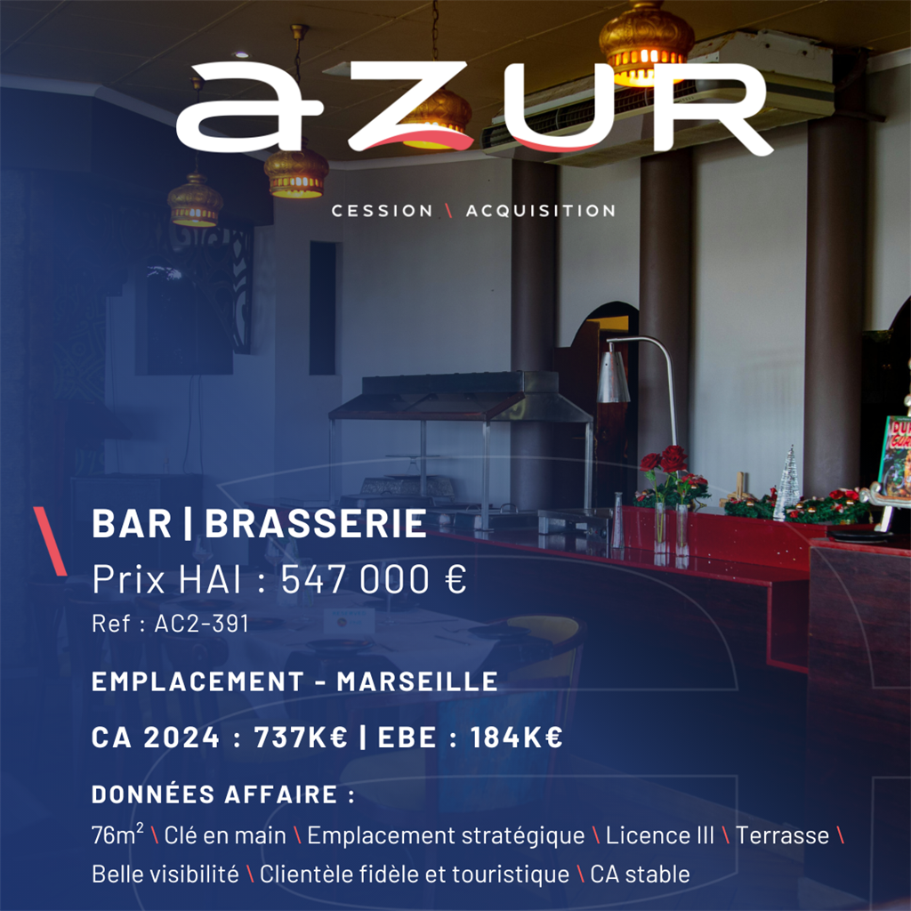 VENTE Bar Brasserie affaire clé en main Marseille