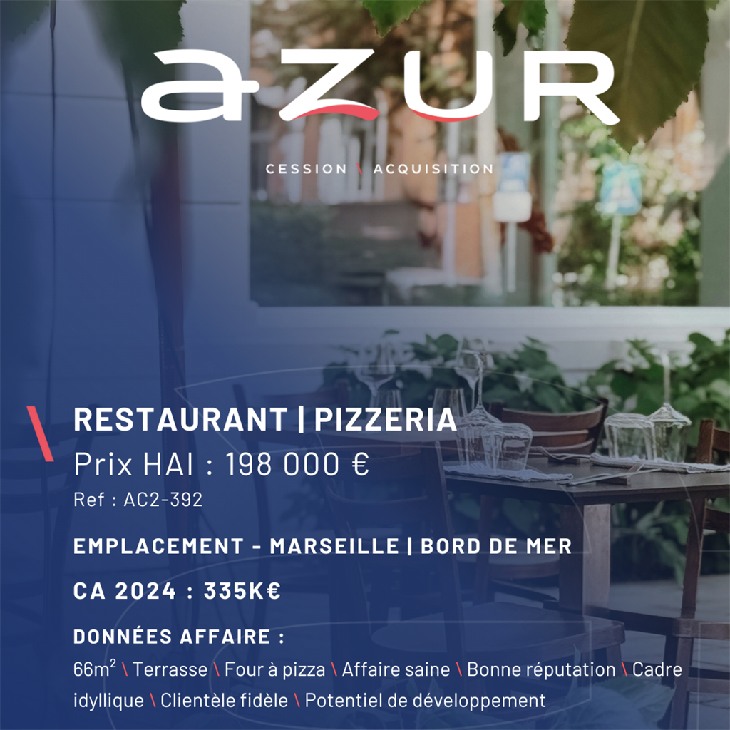 VENTE Pizzeria Restaurant en bord de mer Marseille