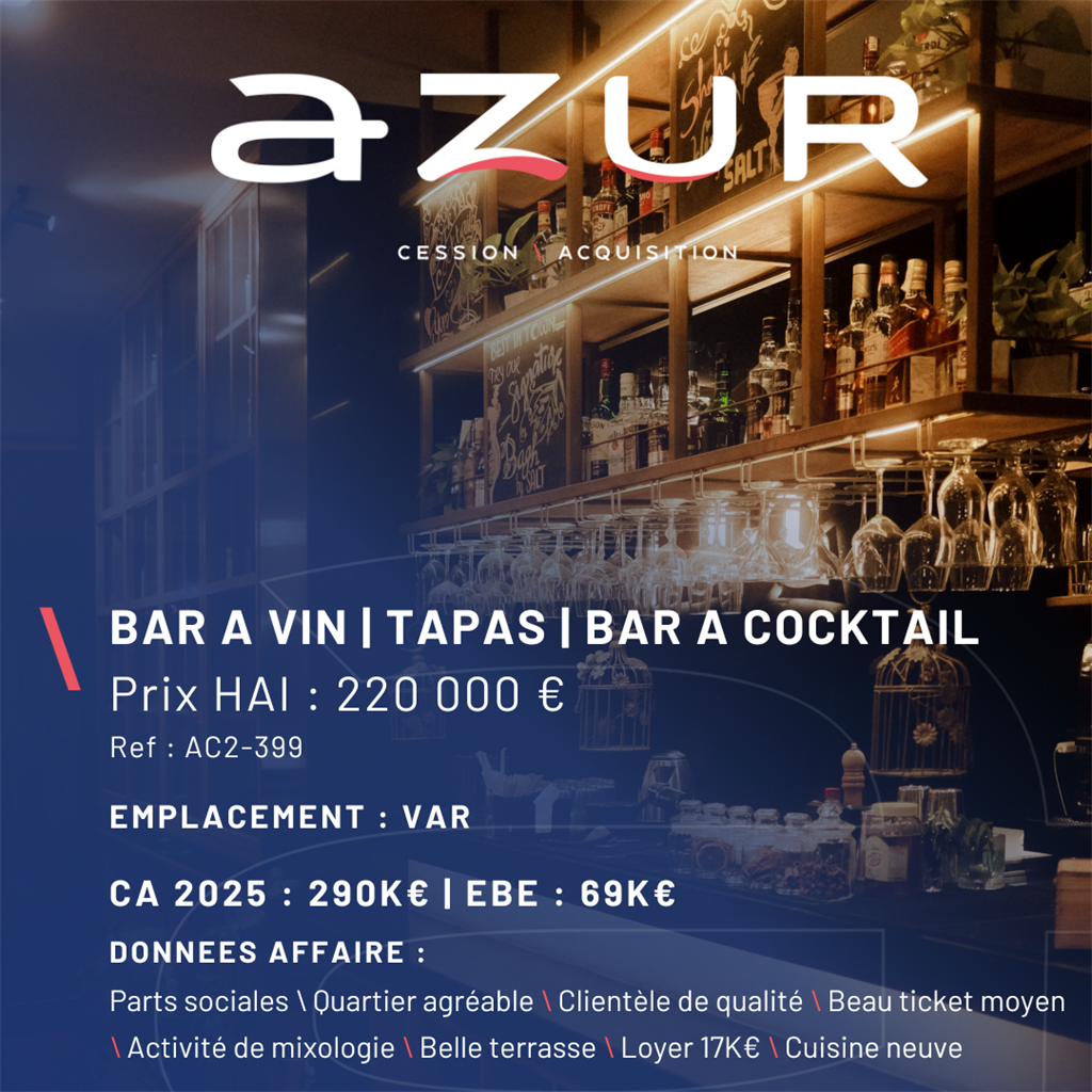 VENTE Bar à vins, Cocktails Mixologie Var