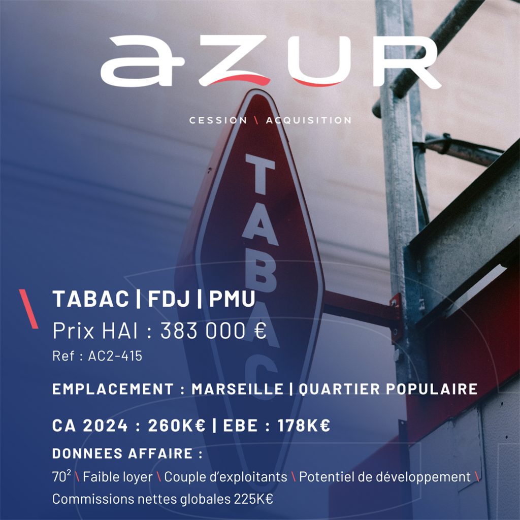 VENTE Tabac FDJ PMU quartier populaire à Marseille