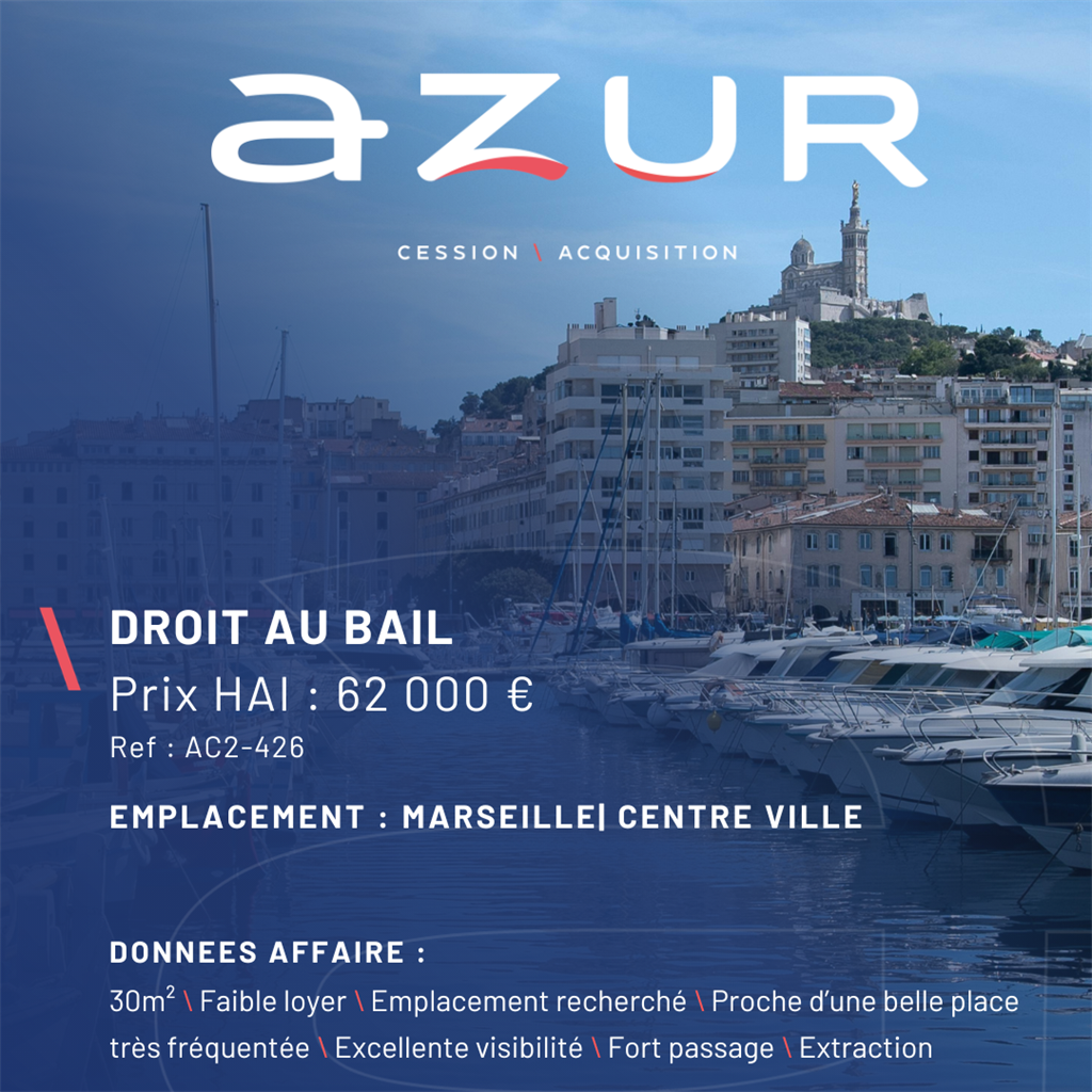Fonds de commerce à vendre - Restauration - Marseille (13000) - 62 000 €