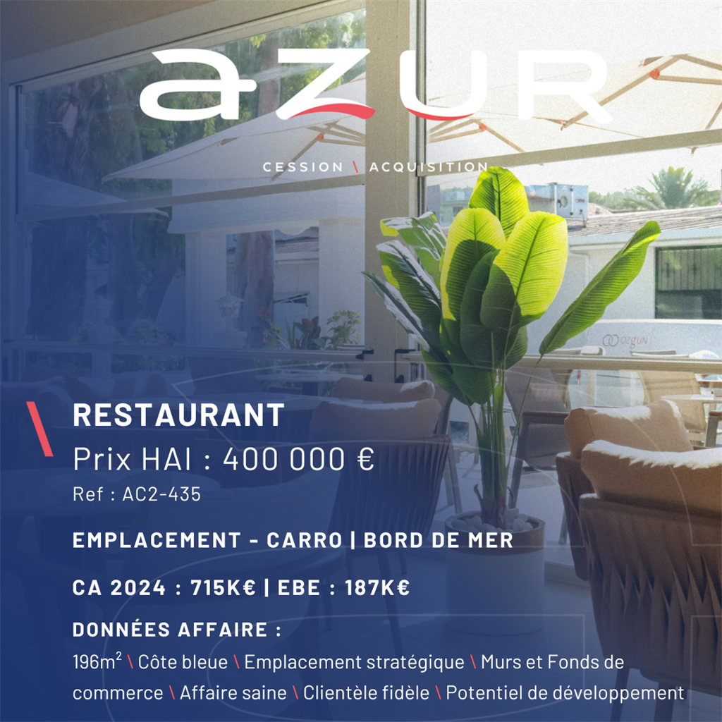 Fonds de commerce à vendre - Restauration - Martigues (13500) - 400 000 €