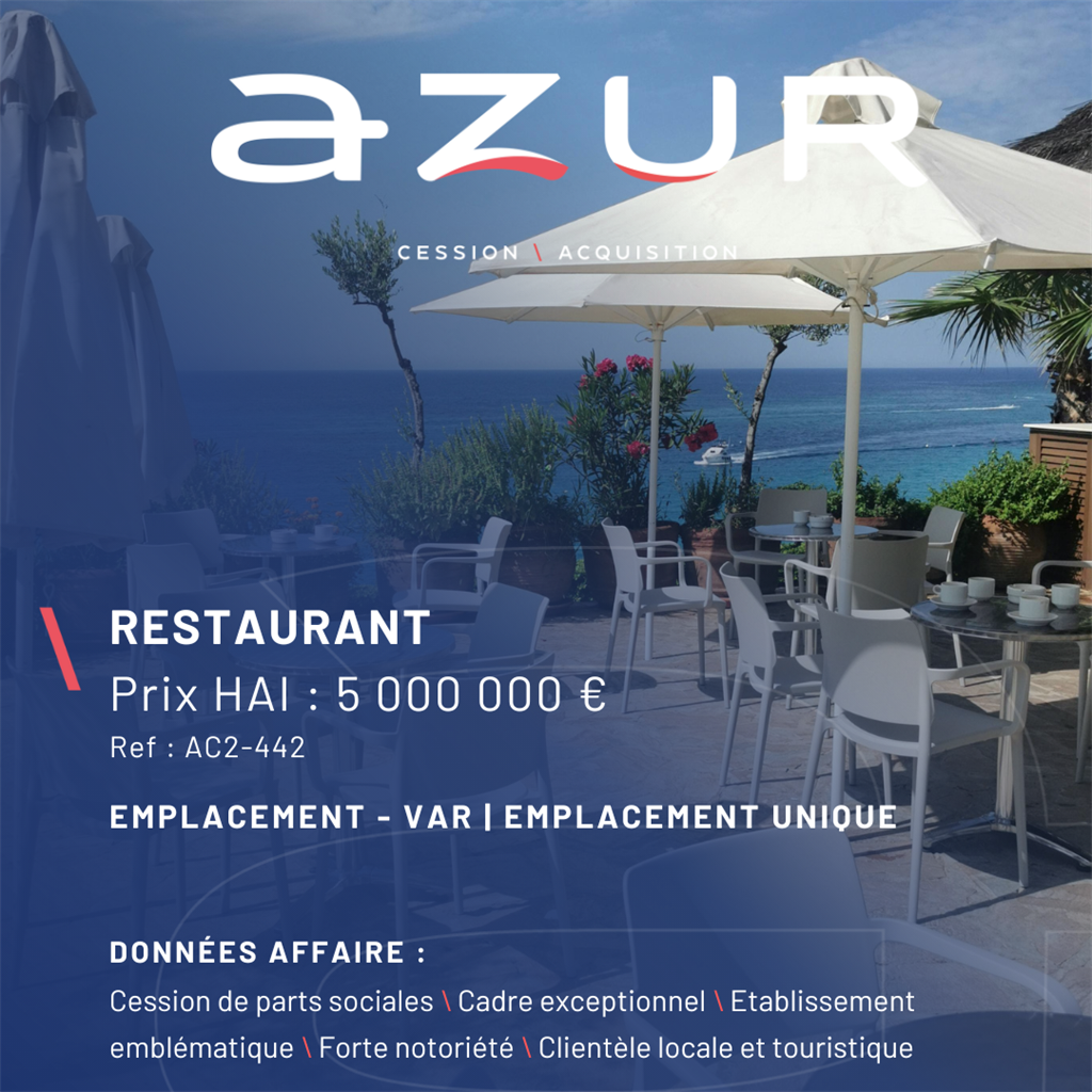 VENTE Restaurant emplacement premium front de mer