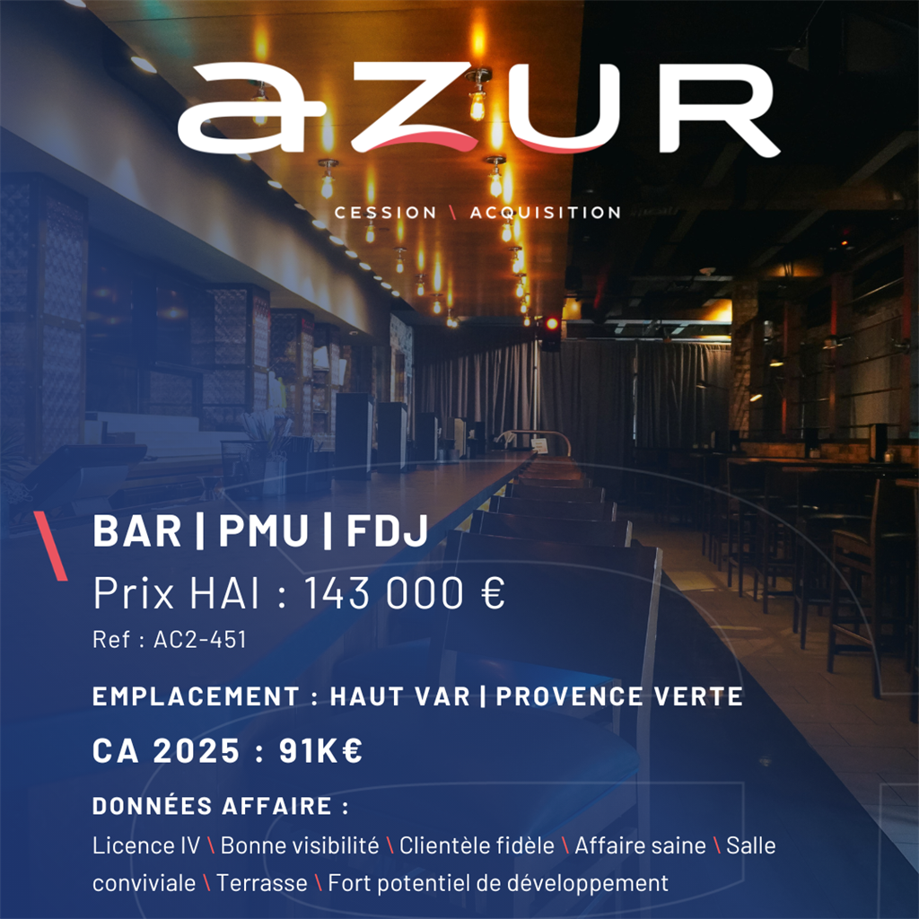 Fonds de commerce à vendre - Cafés et bars - Var (83) (83170) - 143 000 €