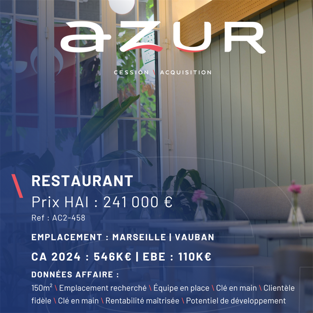 VENTE Restaurant premium Marseille Secteur Vauban