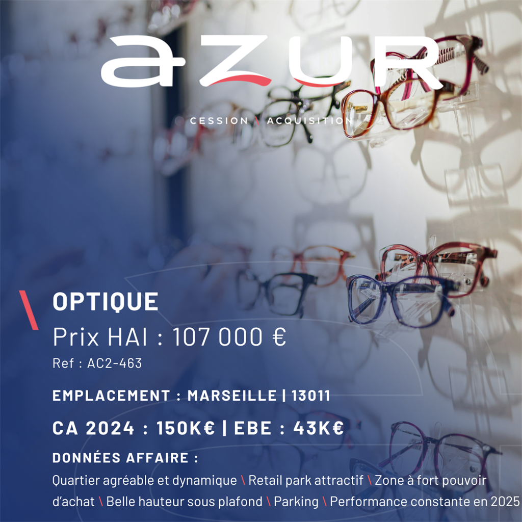 Fonds de commerce à vendre - Optique - Marseille (13000) - 107 000 €
