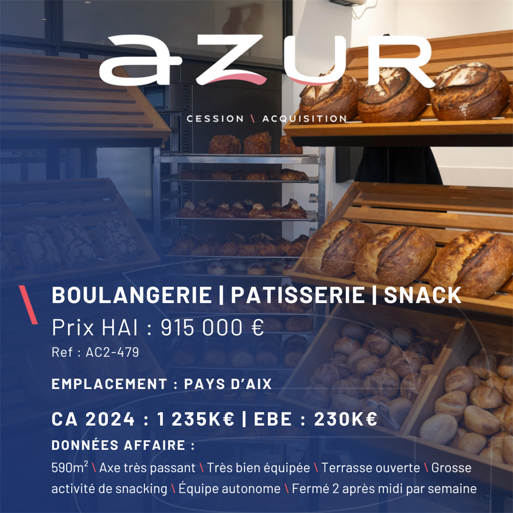 VENTE Boulangerie Pâtisserie Snacking Pays d'Aix
