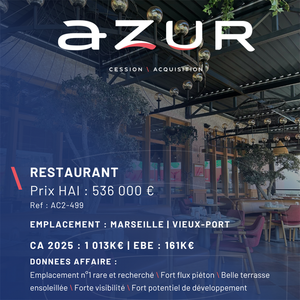 VENTE Restaurant en emplacement n°1 à Marseille