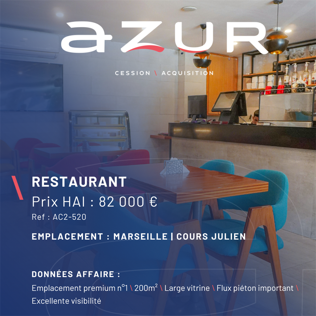 Fonds de commerce à vendre - Restauration - Marseille (13000) - 82 000 €