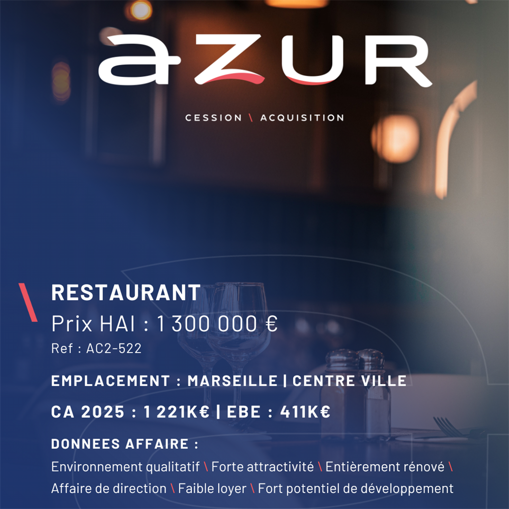 Fonds de commerce à vendre - Restauration - Marseille (13000) - 1 300 000 €