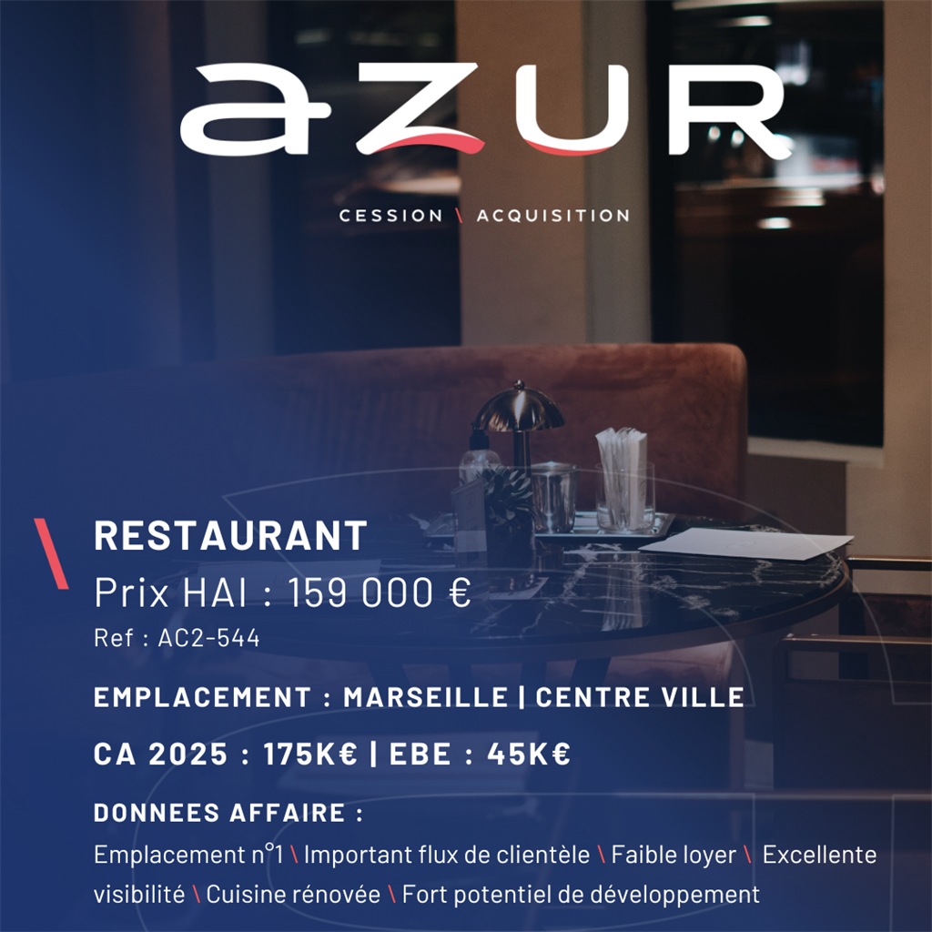 Fonds de commerce à vendre - Restauration - Marseille (13000) - 159 000 €