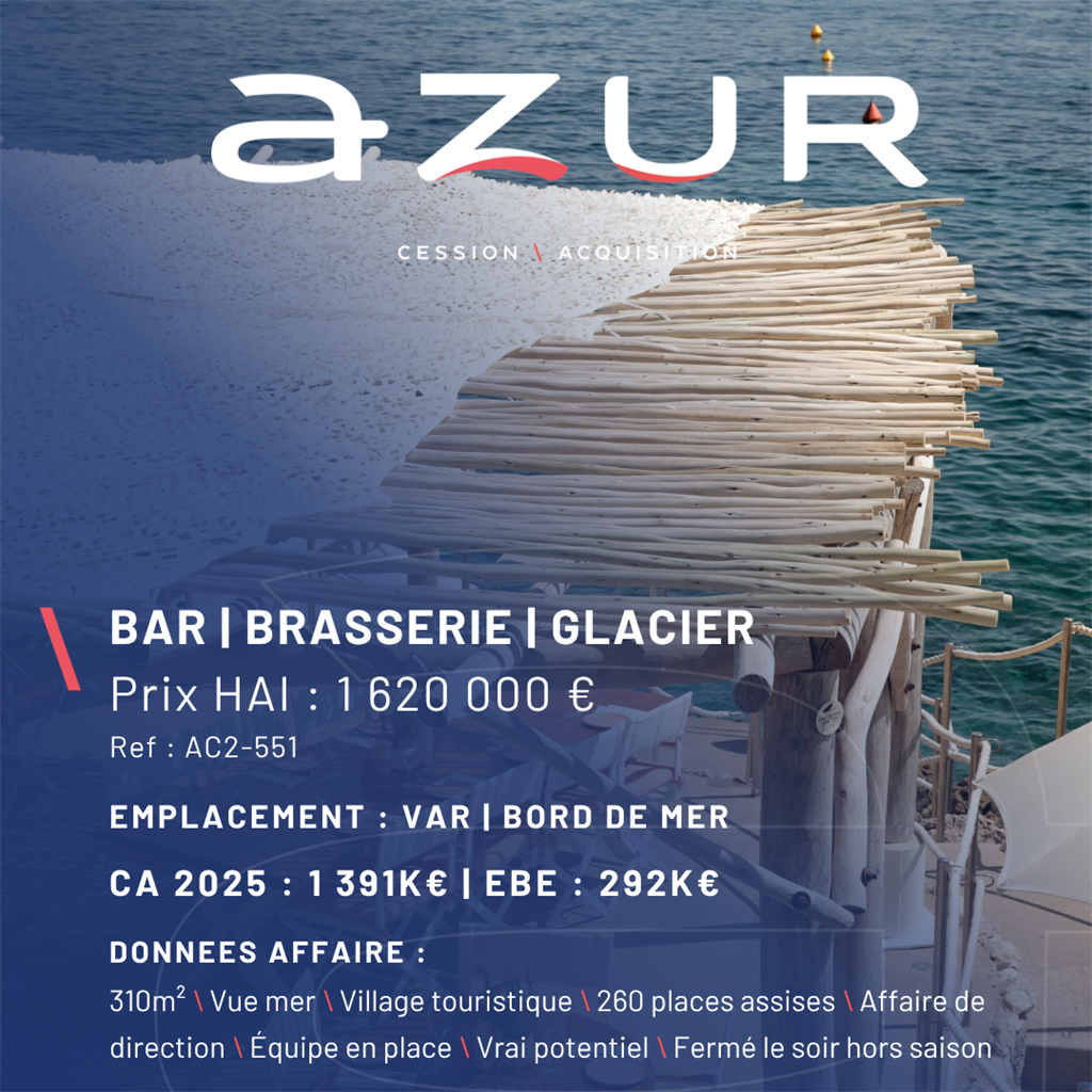 VENTE Bar Brasserie Glacier dans le Var