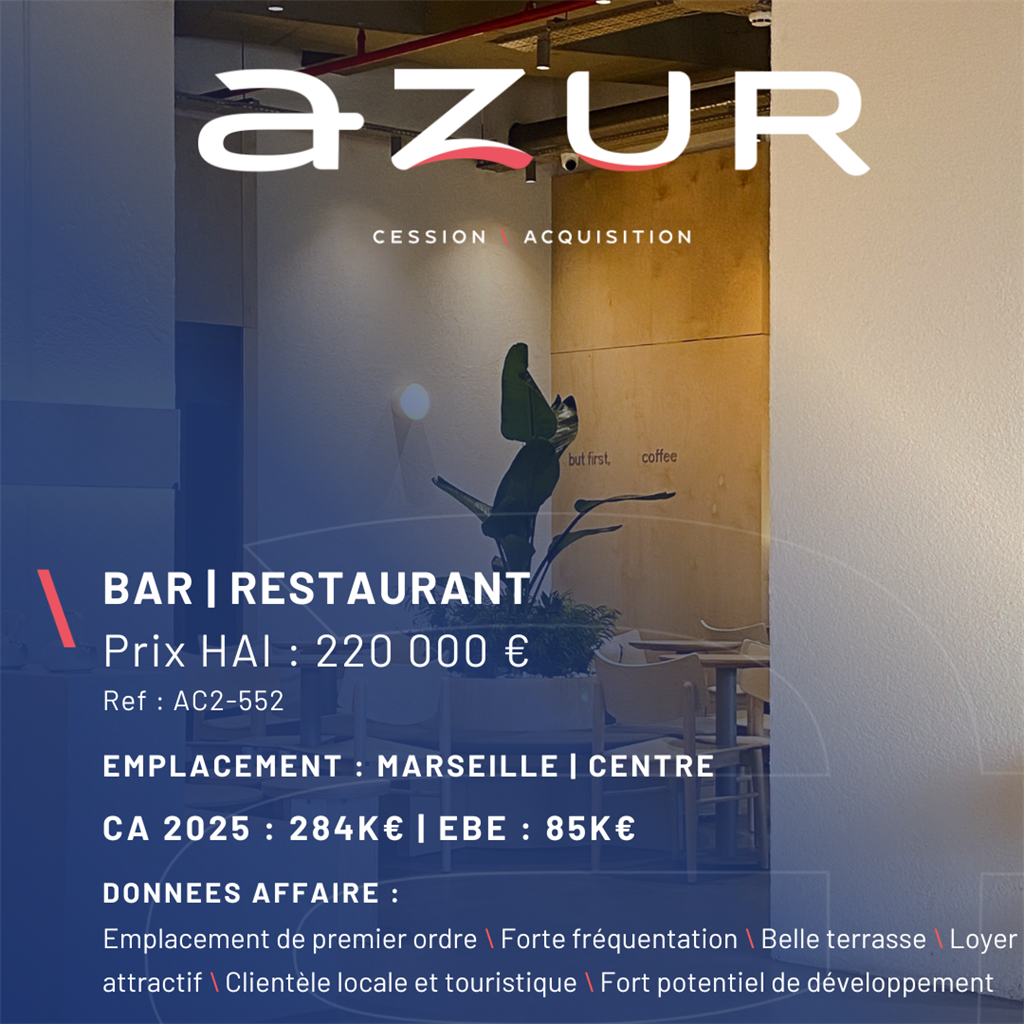 VENTE Restaurant avec Belle Terrasse à Marseille